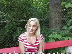 Cutie amateur blonde Eurobabe flashes her tits and fucked