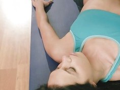 Hot yoga session with big tits blonde instructor to stay fit