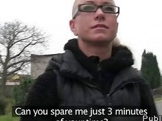 Czech amateur blonde with glasses banged in public