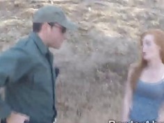 Border officer fucks beautiful redhead teen outdoors