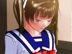 Shy 3D anime schoolgirl show tits