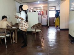 Innocent schoolgirl in uniform fucks old man for money - real amateur pain moaning