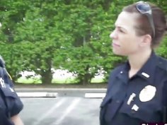 Brunette cops get filled by black dong outdoors